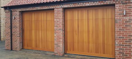 Vertical design on timber sectionals. Pair of single doors.